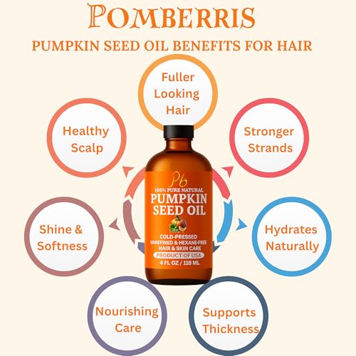 Pumpkin Seed Oil – Cold-Pressed & 100% Pure, Unrefined, Pumpkin Oil for Hair Growth, Dry Skin & Face – Natural Anti-Aging Moisturizer & Hair Oil for Dry, Damaged Hair – Glass Bottle, 4 fl oz