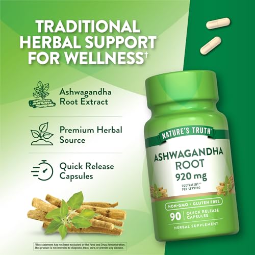 Nature's Truth Ashwagandha Capsules 920mg Non-GMO Gluten Free Stress Relief
