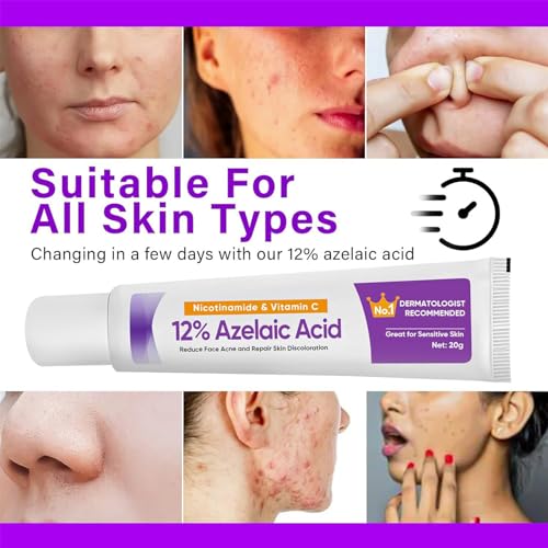 Azelaic Acid Serum Booster 12% with Hyaluronic Acid & Niacinamide - Balances Sebum, Smooths Skin & Cleanses Pores - 1pcs
