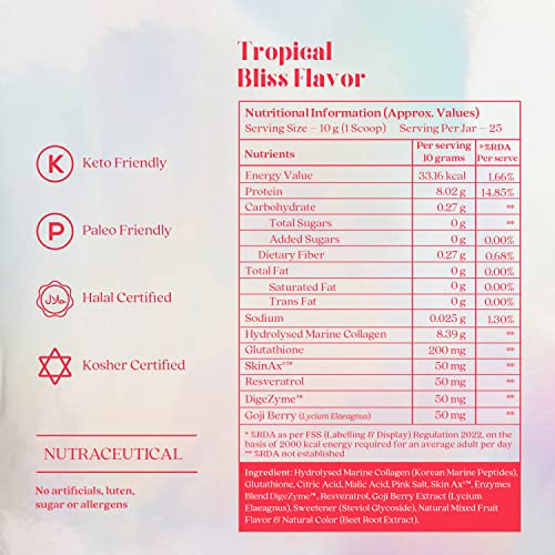 Glow Korean Marine Collagen Peptides with Glutathione for Skin Vitality - Tropical Bliss 250g