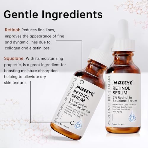 MIZEEYE Retinol 1% in Squalane Serum - Moisturizing Retinol Face Serum for Fine Lines & Acne - 30ML