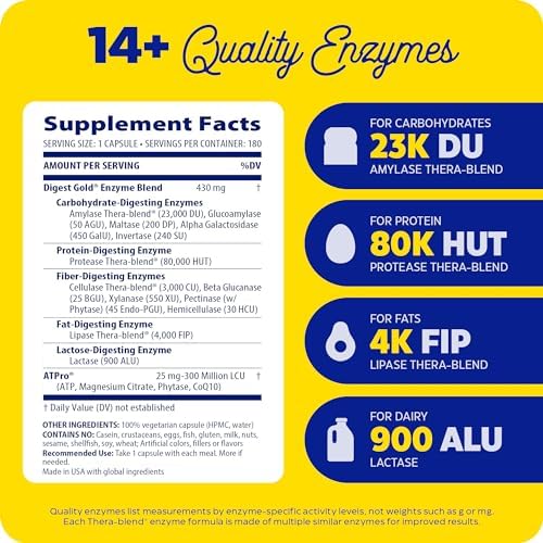 Enzymedica Digest Gold with ATPro - 180 Capsules - Advanced Digestive Enzyme Support