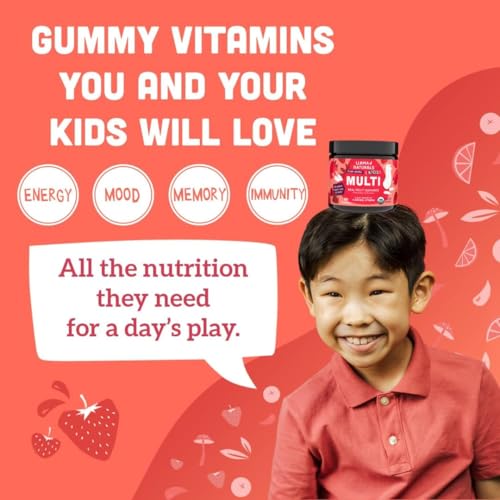 Whole Fruit Gummy Vitamins for Kids - No Added Sugar, Vegan, Plant-Based Multivitamin, 60 Bites, Strawberry