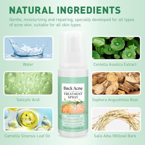 Azonee Back Acne Treatment Spray - Tea Tree, Salicylic Acid, 2% Aloe, 4 oz