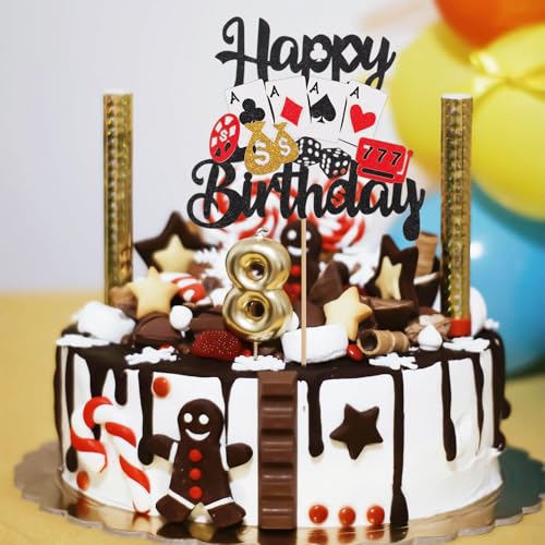 Gosknor Happy Birthday Casino Cake Topper - Poker Game Theme Decoration