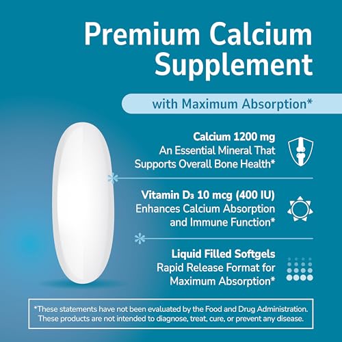 21st Century Liquid Filled Calcium 1200mg + D3 - 90 Softgels for Bone Health