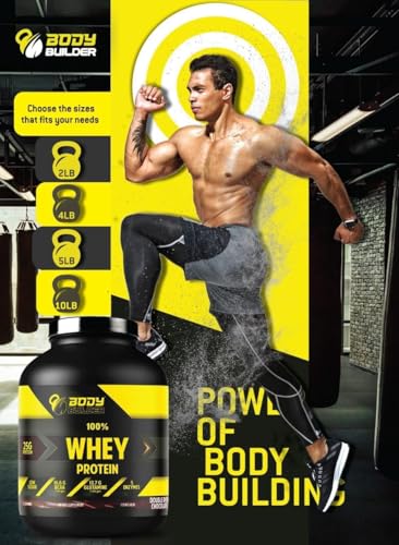 Body Builder 100% Whey Protein with Shaker - 25g Protein, BCAAs, Glutamine - Chocolate Peanut - 4 LB