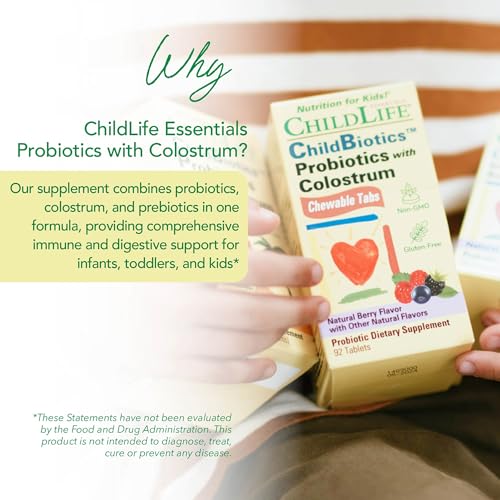 ChildLife Probiotics with Colostrum - Mixed Berry Flavor, 90 Chewable Tablets for Kids' Digestive & Immune Health