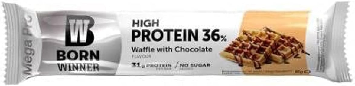 BORN Winner Mega Pro Protein Bar، وافل شوكولاتة، ٨٥ جم، بروتين إضافي