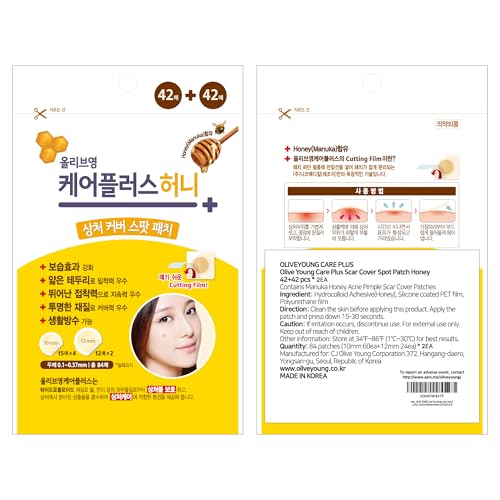 OLIVE YOUNG Care Plus Honey Scar Cover Pimple Patches 2PACK (168 Count) | Hydrocolloid Patch with Manuka Honey for Acne & Scars