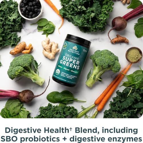 Ancient Nutrition Super Greens Powder - Organic Superfood Blend with Probiotics