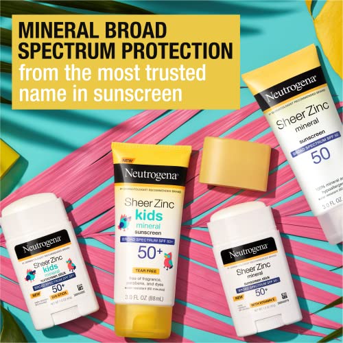 Neutrogena Sheer Zinc Oxide Mineral Sunscreen Stick SPF 50+ - Vitamin E Enriched, Water Resistant & Residue-Free - 1.5 Oz