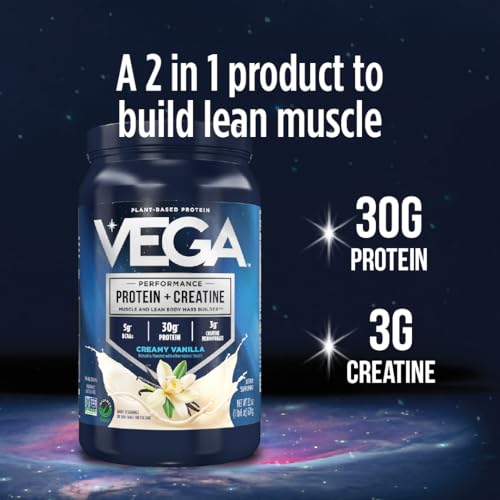 Vega Protein + Creatine Chocolate - 36oz Vegan Drink Mix for Muscle Growth