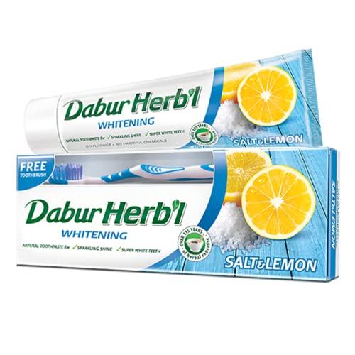 Dabur Herbal Whitening Toothpaste with Salt & Lemon (150g + Toothbrush)
