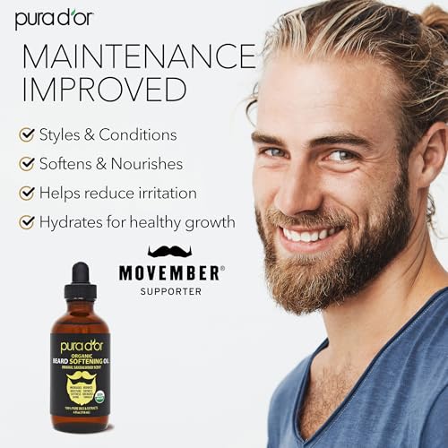 PURA D'OR Organic Beard Oil - 100% Pure & Natural Argan & Jojoba Conditioner for Men, 118ml