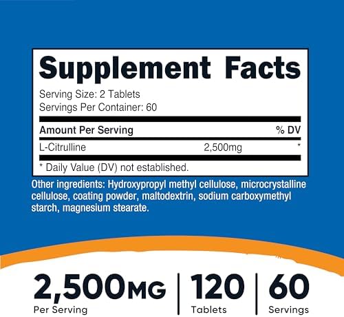 Nutricost L-Citrulline 2500mg - Powerful Muscle Support Supplement, 120 Tablets