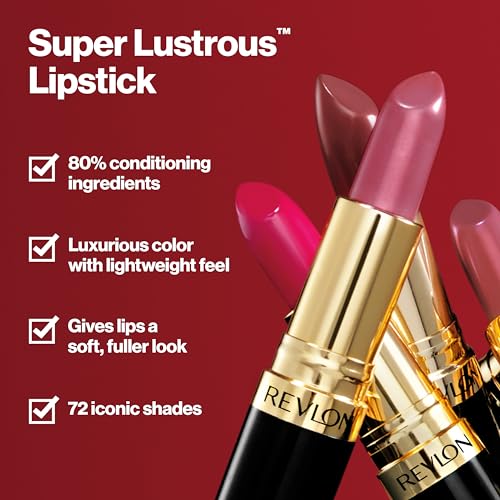 Revlon Super Lustrous Lipstick Rose Velvet, Rose #130 - Rich, Long Lasting Lip Color