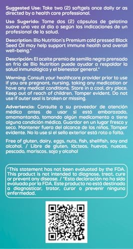 Bio Nutrition Black Seed Oil Softgels - 90 Count - Immune & Digestive Support