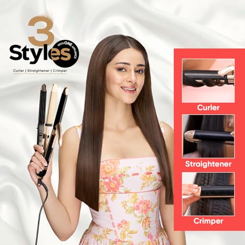 VEGA 3-in-1 Multi-Functional Hair Styler: Straightener, Curler & Crimper in Black (VHSCC-01)