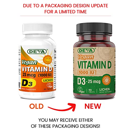 Deva Vegan Vitamin D3 1000 IU - 90 Count for Bone & Immune Health