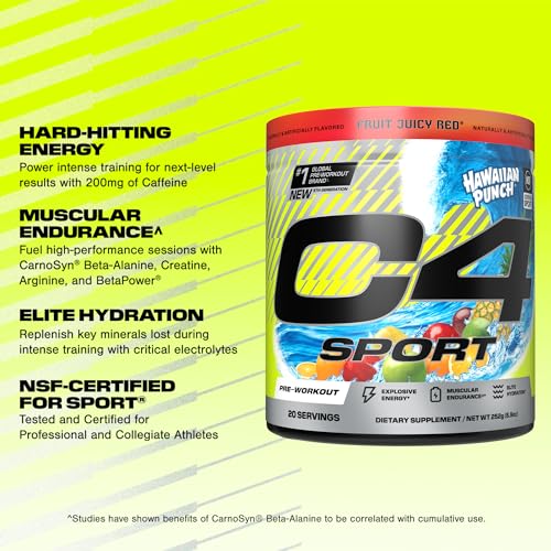 Cellucor C4 Sport Pre Workout Powder - NSF Certified - Elite Hydration with 200mg Caffeine, Creatine & Beta-Alanine - Hawaiian Punch - 20 Servings