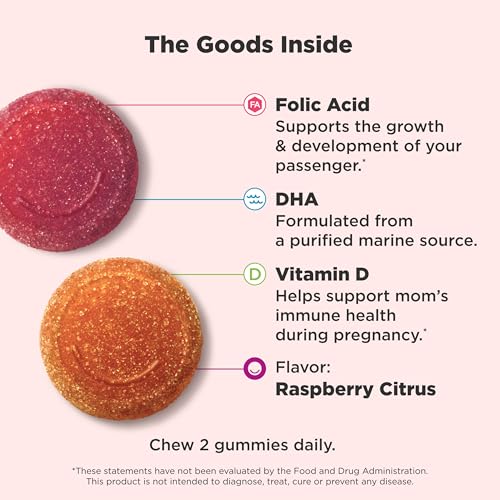 Olly The Essential Prenatal Gummy Multivitamin - 30 Day Supply - Folic Acid, Vitamin D, Omega 3 DHA - Chewable Supplement - White Citrus - 60 Count