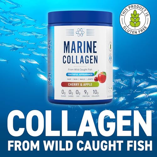 Applied Nutrition Marine Collagen Protein Powder - Hydrolyzed Collagen for Skin, Hair & Nails, Strawberry Raspberry Flavor