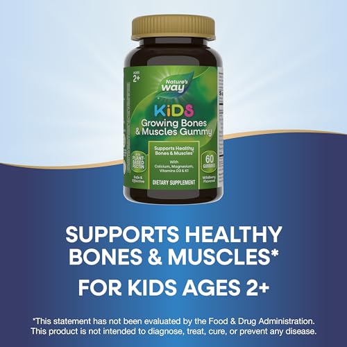 Nature's Way Kids Growing Bones & Muscles - Calcium & Vitamin D Gummies, Wildberry Flavor, 60 Count
