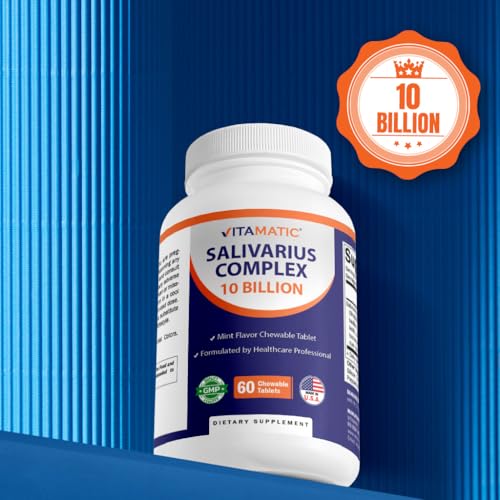 Vitamatic Salivarius Complex 10 Billion Mint Chewable Probiotics for Oral Health - 60 Count