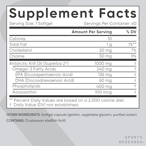 Sports Research Antarctic Krill Oil 1000 mg with Astaxanthin - 60 Softgels