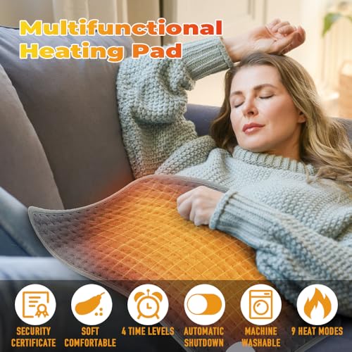 Yakiter Electric Fast Heat Pad for Back & Cramps Relief – 12" x 24"