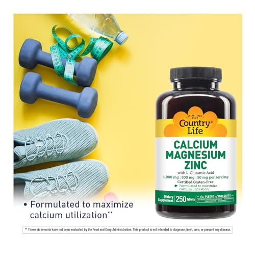 Country Life Calcium Magnesium Zinc - 250 Tablets for Bone & Immune Health