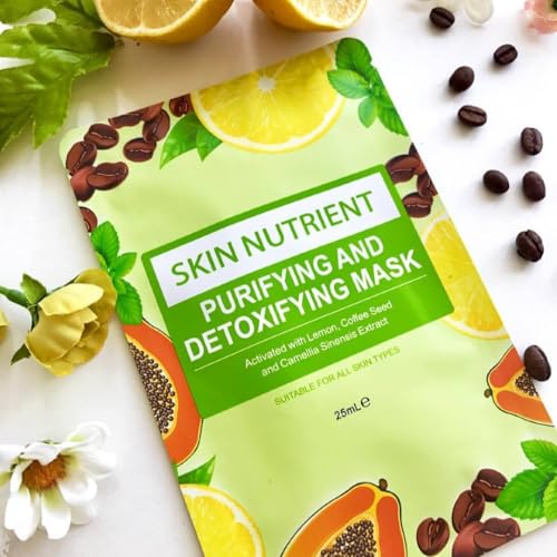Purifying & Detoxifying Face Mask - Deep Cleansing Clay & Charcoal Sheet Mask for Clear Skin