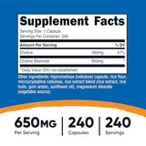Nutricost Choline Bitartrate 650mg - 240 Vegetarian Capsules | Non-GMO, Gluten-Free Brain Support