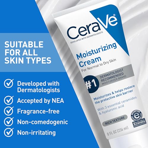 CeraVe Moisturizing Cream for Dry Skin - Body & Face with Hyaluronic Acid & Ceramides - Fragrance Free - 19 Oz