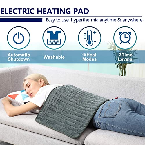 Ponicozy Electric Heating Pad - Back Pain Relief, Flannel, 10 Heat Settings