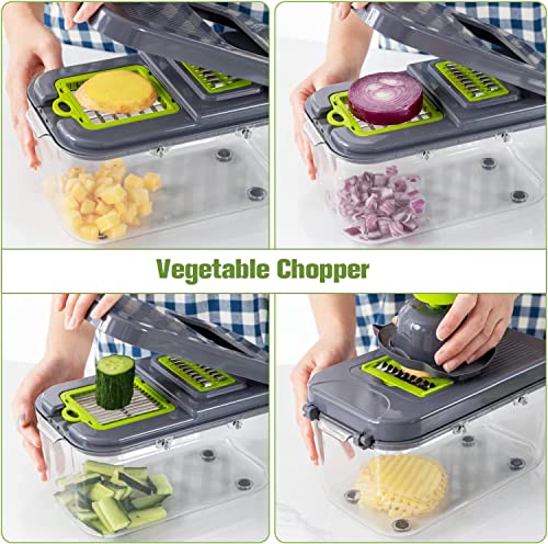 22-in-1 Vegetable Slicer & Onion Chopper - Multi-Blade Food Cutter with Drain Rack