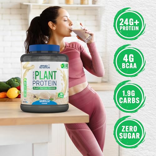 Applied Nutrition Critical Plant Vegan Protein Powder - Vanilla - 1.8kg (60 Servings) - Dairy-Free, SOYA, Pea & Brown Rice Protein
