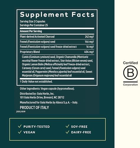 Gaia Herbs RapidRelief Gas & Bloating Relief Capsules (50 Capsules)