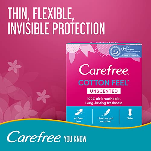 Carefree Cotton Feel Unscented Pantyliners - Breathable Daily Freshness, Pack of 56