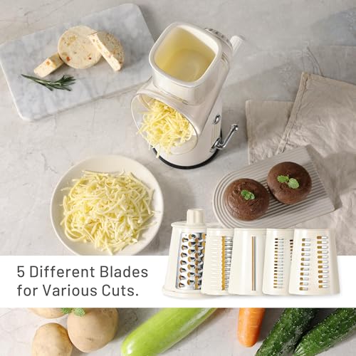 5-in-1 Manual Rotary Grater & Vegetable Slicer - Suction Base & 5 Blades