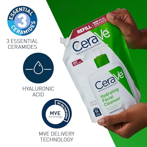 CeraVe Hydrating Facial Cleanser Refill, Dry Skin, Hyaluronic Acid + Ceramides + Glycerin (16 Ounce)