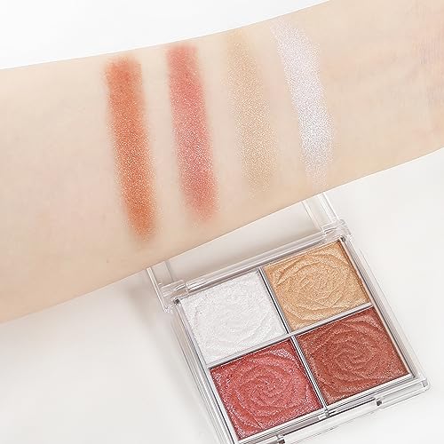 Blush and Highlighter Palette - 4 Metallic Shimmer Colors for Natural Luster & Face Contouring