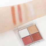 Blush and Highlighter Palette - 4 Metallic Shimmer Colors for Natural Luster & Face Contouring