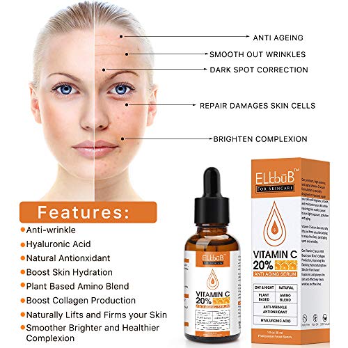 ELBBUB 20% Vitamin C Serum with Hyaluronic Acid & Retinol - Anti-Aging & Brightening Face Serum