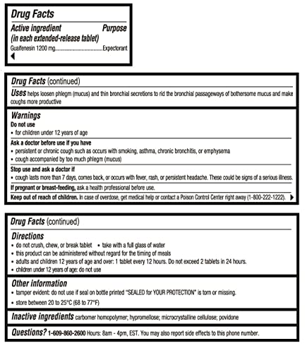 Guardian Maximum Strength Mucus Relief 12 Hour, Guaifenesin 1200mg Expectorant (70 Tablets)