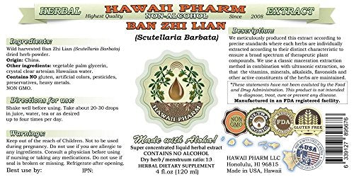 Hawaii Pharm Ban Zhi Lian (Scutellaria Barbata) Herb Liquid Extract - Alcohol-Free Herbal Supplement, 2 oz