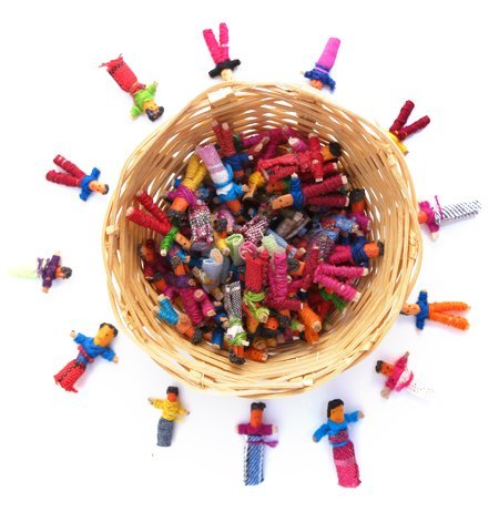 Purity Products 72 Mini Worry Dolls in Woven Basket