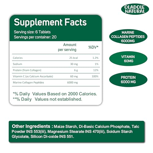 Oladole Natural Super Collagen C Tablets for Skin, Hair, Nails & Joints (120 Tablets)