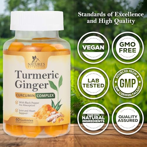 Turmeric Curcumin Gummies - 95% Curcuminoids with Black Pepper for Joint Support - Peach Flavor - 60 Count